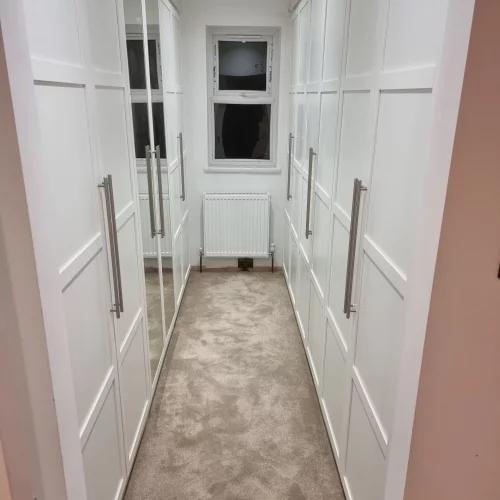 Bespoke fitted walk in wardrobe White-Prestwich