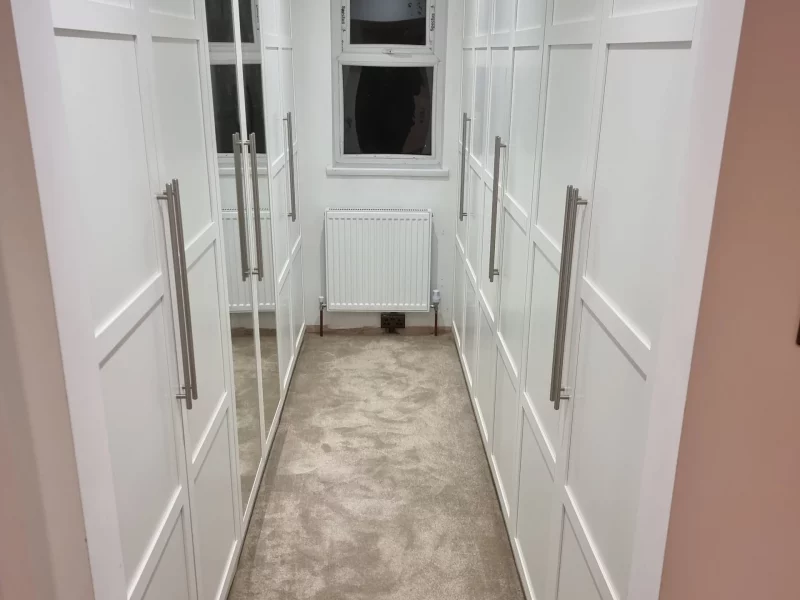Bespoke fitted walk in wardrobe White-Prestwich